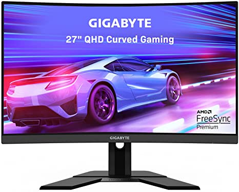 GIGABYTE G27QC A (27" 165Hz 1440P Curved Gaming Monitor, 2560 x 1440 VA 1500R Display, 1ms (MPRT) Response Time, 88% DCI-P3, HDR Ready, 1x Display Port 1.2)