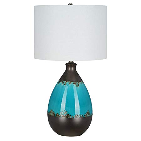 Catalina Lighting 21554-000 Transitional 3-Way Reactive Glazed Ceramic Table Lamp with Linen Shade, 24.75", Green
