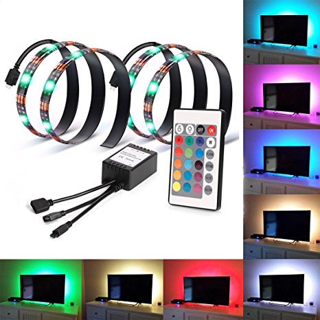 Smartdio Bias Lighting for HDTV - 2 USB LED Backlight Bright RGB Multi Color Strip With Remote Control for Flat Screen TV LCD, Desktop Monitors (Reduce eye fatigue and increase image clarity)