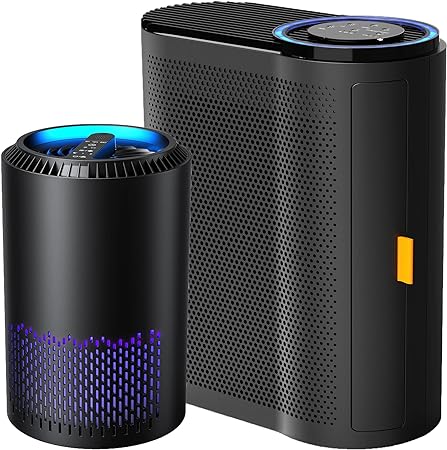 AROEVE Air Purifiers(MK01-Black) with Sleep Mode Speed Control and Air Purifiers(MK04-Black) with Air Quality Sensors Combo for Dust, Pet Dander, Smoke, Pollen for Bedroom and Office