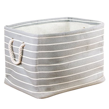 InterDesign Luca Fabric Storage, Bin with Handles for Blankets, Pillows, Clothing, Towels - Large, Gray/Cream