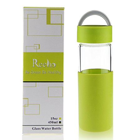 Reeho® Borosilicate Glass Water Bottle With Non Slip Silicone Sleeve [BPA Free]