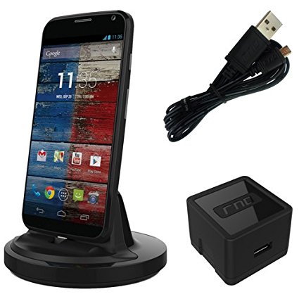 RND Dock for Moto X Moto G and Motorola Droid Turbo 1/ Droid Turbo 2 (works with rugged dual layer slim cases and no cases) (black)