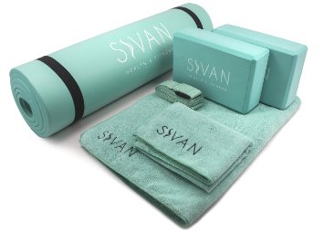 Sivan Health and Fitness Yoga Set 6-Piece- Includes 12 Ultra Thick NBR Exercise Mat 2 Yoga Blocks 1 Yoga Mat Towel 1 Yoga Hand Towel and a Yoga Strap
