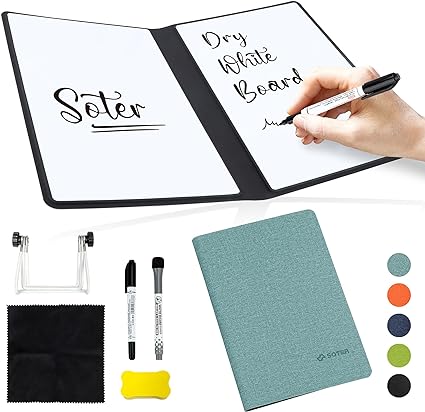 Soter White Board Dry Erase. Small White Board with Pens,Dry Erase Eraser, and Cloth. Dry Erase Board with Stand for Staff, Businessman, Artist. ECO-Friendlier Dry Erase Notebook (Morandi Blue)