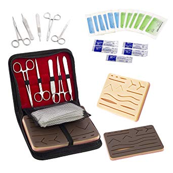 GA² Practice Suture Kit (25-Pc. Set) 2 Self-Healing Suturing Pads with Mesh Lining, Forceps, Scissors, 12 Filaments, 5 Blades | Nurse, Med Student Veterinarian Training | Storage Case