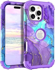 Hocase for iPhone 16 Pro Case 6.3", Heavy Duty Shockproof Protection Soft Silicone Rubber Hard Plastic Bumpers Hybrid Protective Case for iPhone 16 Pro 2024 - When Purple Meets Blue