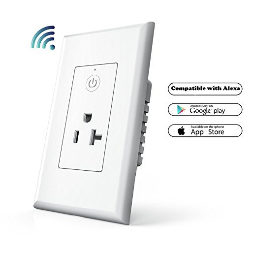 Smart WiFi Plug In-wall, 20A Wireless Standard Smart Socket Outlet, Remote Control Your Fixtures From Anywhere, Timing Function, Compatible with Amazon Alexa