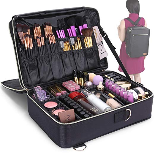 Lifewit 3 Layers Makeup Bag Travel Cosmetic Organizer Bag with Adjustable Divider Black