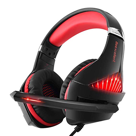 Gaming Headset for Xbox One, PS4, Nintendo Switch, PC, Selieve Noise Cancelling Over Ear Headphones with Mic, LED Light Bass Surround Soft Memory Earmuffs for Fortnite/PUBG/Call of Duty (Black & Red)