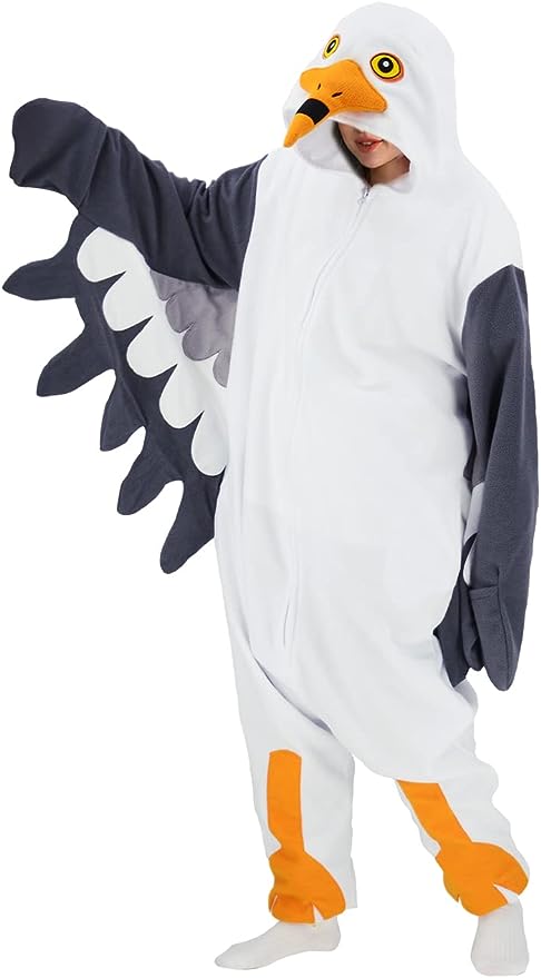 Adult Seagull One Piece Pajamas Animal Cosplay Halloween Costume for Men Women