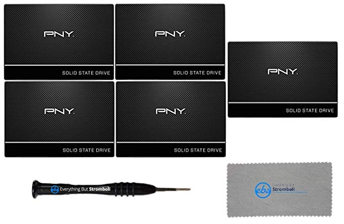 PNY CS900 240GB 2.5” Sata III Internal Solid State Drive (SSD) Five Pack Bundle (SSD7CS900-240-RB) Plus (1) Everything But Stromboli (TM) Magnetic Screwdriver and (1) Microfiber Cloth