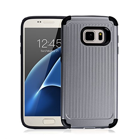 Galaxy S7 Case, Guoer (Stripe Series) Anti-Shock Bump Proof Drop Protection Protective Armor Case Double-Layer Hybrid Defender Cover for Samsung Galaxy S7 Smart Phone (Gray)