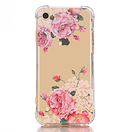 iPhone 6 6S Case with flowers, LUOLNH Slim Shockproof Clear Floral Pattern Soft Flexible TPU Back Cover [4.7 inch] -Diagonal Rose