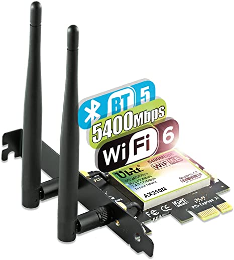 PCIE WiFi Card Ubit WiFi Card 6E 5400Mbps (6GHz&5Ghz&2.4GHz) PCIe WiFi Card, BT 5.2, WiFi Adapter with OFDMA,Ultra-Low Latency, Supports Windows 10/11 (64bit)
