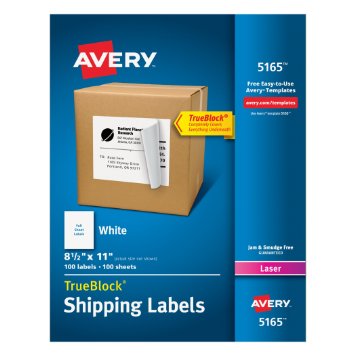 Avery Shipping Labels for Laser Printers, 8.5 x 11 Inch, White, Box of 100 (5165)