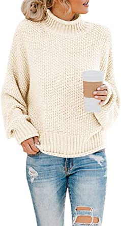 INIBUD Oversized Sweaters for Women Turtleneck Pullover Knit Sweater Long Sleeve Tops