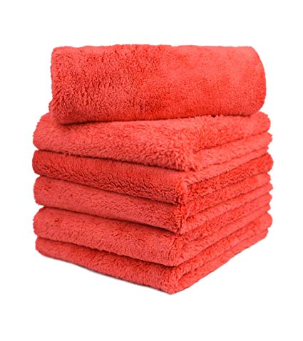Carcarez Microfiber Car Wash Drying Towels Professional Grade Premium Microfiber Towels for Car Wash Drying 450GSM 16 in.x 16 in. Pack of 6 (6 Pack, Red)