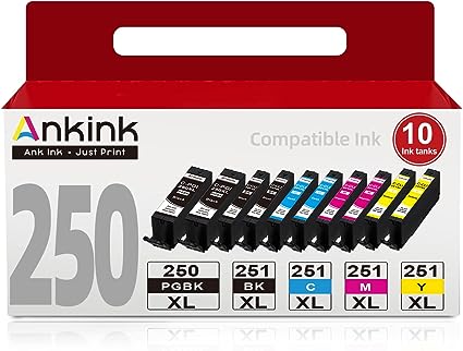 Ankink High Yield Compatible for Canon PGI-250XL CLI-251XL Ink Cartridge Fit PIXMA MX922 MX920 MG5520 MG5420 MG7520 IX6820 Series Printer 250 XL PGBK 251 XL (Black Cyan Magenta Yellow) 10 Pack Combo