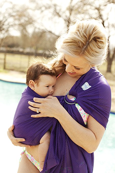 Beachfront Baby Sling – The Original Water & Warm Weather Adjustable Ring Sling Baby Carrier | Made in USA with Safety Tested Fabric & Aluminum Rings | Lightweight, Quick Dry & Breathable (One Size, Paradise Plum)