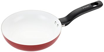 T-fal C91402 Initiatives Nonstick Ceramic Coating PTFE PFOA and Cadmium Free Scratch Resistant Dishwasher Safe Oven Safe Fry Pan Cookware, 8-Inch, Red