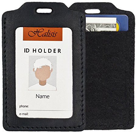 Id Holder - Natural Leather Id Badge Name Card Holder Lanyard for Women Men Kids Nurse Girls Teacher Student - Double Sided ID Holder with Pockets - Clear Viewing Window Id Badge Lanyard - Great Gift