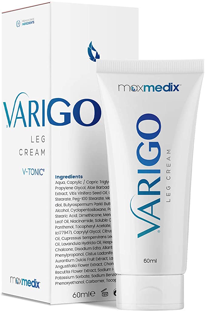 Varigo Cream - 60ml - Natural Varicose Vein Treatment Lotion for The Removal of Spider Veins in The Legs & Body, Topical Leg Circulation Relief Against Red Swollen Leg Tissue, Targets Pain - MaxMedix