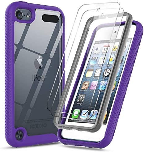 iPod Touch 7th 6th 5th Generation Case, iPod Touch Case with Tempered Glass Screen Protector [2 Pack], LeYi Full-Body Hybrid Rugged Protective Clear Bumper Case Cover for Apple iPod Touch 7 6 5