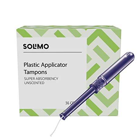 Amazon Brand - Solimo Plastic Applicator Tampons, Super Absorbency, Unscented, 36 Count, 1 Pack