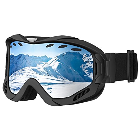 Ski Goggles,Patec Snowboard Skate Goggles Over Glasses Snowmobile Ski Goggles with Dual-layer Lens,100% UV Protection,Anti-fog,Upgraded Ventilate System for Boys,Girls,Youth,Mens,Womens Snowmobile Skiing Skating-Black
