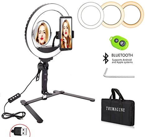 10 inch USB Dimmable Tabletop Ring Light with Tripod Stand Cell Phone Holder 5W~10W