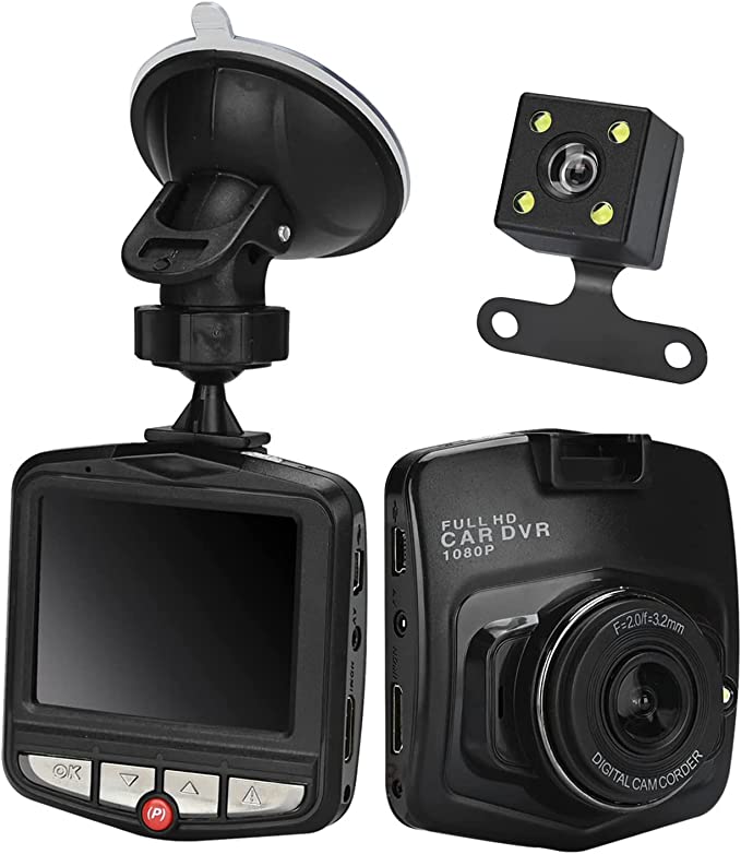 Lychee Dual Dashcam Front and Rear 1080P, Driving Recorder 2.4 Inch LCD Dashboard Camera with Night Vision 120° Loop Recording Motion Detection