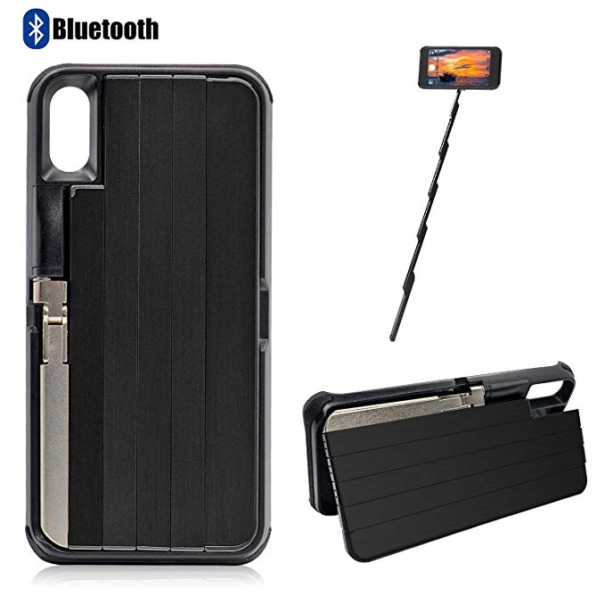 Apple iPhone Case- Extendable Selfie Stick and Kickstand - stickbox - iPhone X, Black