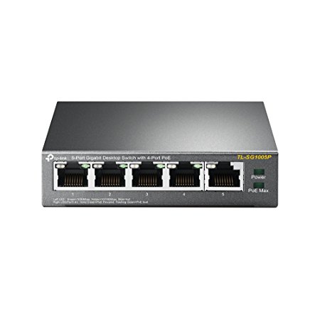 TP-Link TL-SG1005P 5-Port Gigabit Ethernet PoE Desktop Switch with 4-PoE Ports, 55W