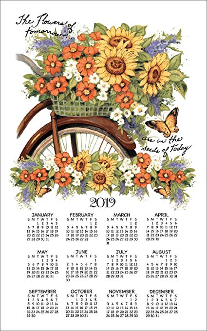 2019 Bicycle Floral Susan Winget Linen Towel Calendar (F3343)