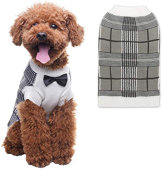 OFPUPPY Dog Sweater with Bow Tie Gentleman Style Pet Decent Winter Clothes for Both Girl and Boy Puppies