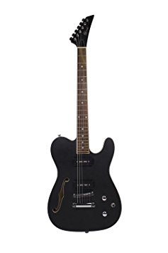 Lindo Matte Black Dark Defender Semi-Hollow/Chambered Body Electric Guitar with Carry Case/Lead
