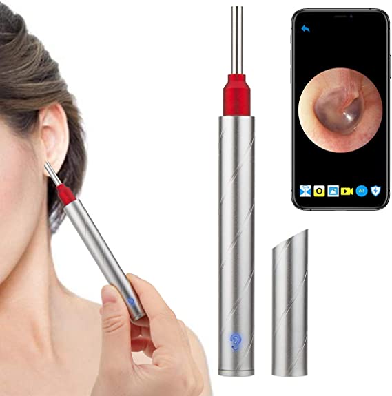 Earwax Removal Tool,Wireless Otoscope Ear Wax Removal Kit 1080P HD WiFi Ear Endoscope with LED Lights,3.5mm Visual Ear Camera Portable Ear Pick Cleaning Kit for Adults Kids & Pets Silver