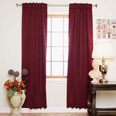 Blackout Curtain Burgundy Rod Pocket Energy Saving Thermal Insulated 64 Inch Length Pair