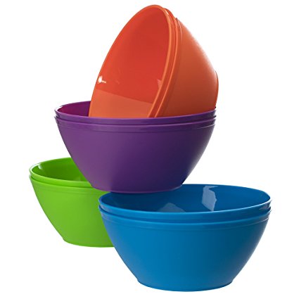 Set of 8 | Fresco 6" Unbreakable Plastic 28-ounce Cereal Bowls in 4 Assorted Colors
