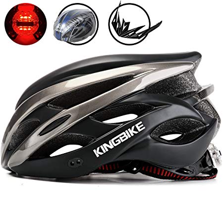 KINGBIKE Adult/Youth Bike Helmet, with Helmet Rain Cover/Detachable Visor/Safety Rear Led Light/Lightweight