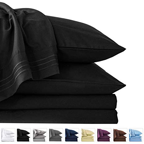 LIANLAM Twin 4 Piece Bed Sheets Set - Super Soft Brushed Microfiber 1800 Thread Count - Breathable Luxury Egyptian Sheets 16-Inch Deep Pocket - Wrinkle and Hypoallergenic(Twin, Black)