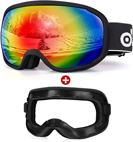 Odoland Ski Goggles with Detachable Sponge, Snow Snowboard Goggles for Men, Women, Adult and Youth Skiing, OTG Design, Anti-Fog Windproof UV Protection Snow Goggles, Helmet Compatible