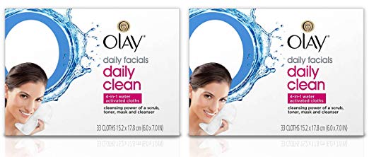 OLAY Daily Facial Hydrating Cleansing Cloths with Grapeseed Extract, Makeup Remover 33 ea (Pack of 2)