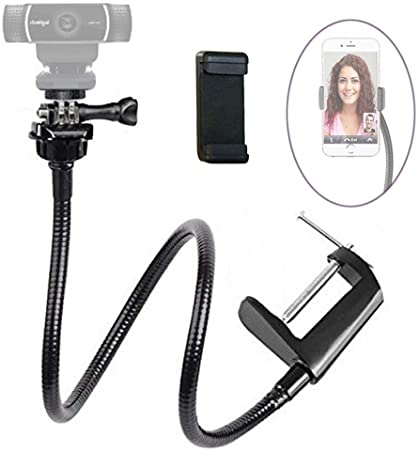 Etubby Webcam Stand Phone Holder 26" Adjustable Gooseneck Desktop Camera Desk Clamp Mount for All Cellphones, Gopro and Logitech Webcam C925e,C922,C930e,C930,C920,C615, Etc. (1/4" Threaded)