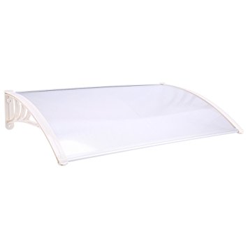 Overhead Window Door Awning Canopy Decorator Patio Cover, Clear Polycarbonate Outdoor Cover UV Rain Snow Protection Sun Shield, White 47.2" x 31.5"