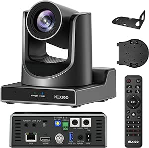 NexiGo PTZ Camera 20X Optical Zoom with PoE HDMI/3G-SDI/USB/LAN IP Streaming Outputs, Auto AI Tracking for Video Conferencing Live Streaming Meeting Church Services Worship Skype Zoom Teams OBS