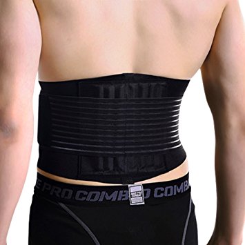 Lower Back Brace and Lumbar Support Belt with 8 Dual Adjustable Stabilizing Straps and Breathable Mesh Panels