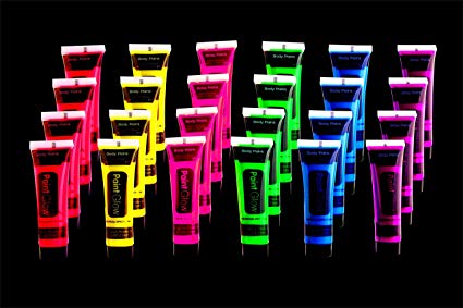 UV Glow Blacklight Face and Body Paint 24 tubes/Box Neon Face Paint in the Dark Black Light Paint
