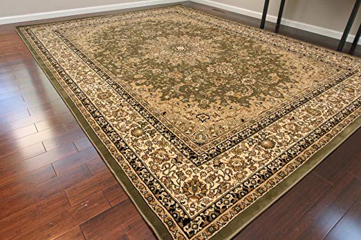 Dunes Traditional Isfahan High Density 1" Thick Wool 1.5 Million Point Persian Area Rug, 8' x 10', Sage Green